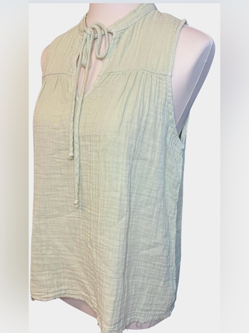 StarkX 100% Cotton Gauze Top Sage Green Sleeveless Raw Hem NWT size S
